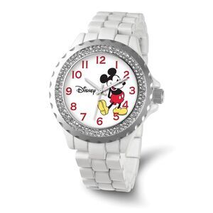 Disney Ladies Size White Band w/ Crystal Bezel Mickey Mouse Watch